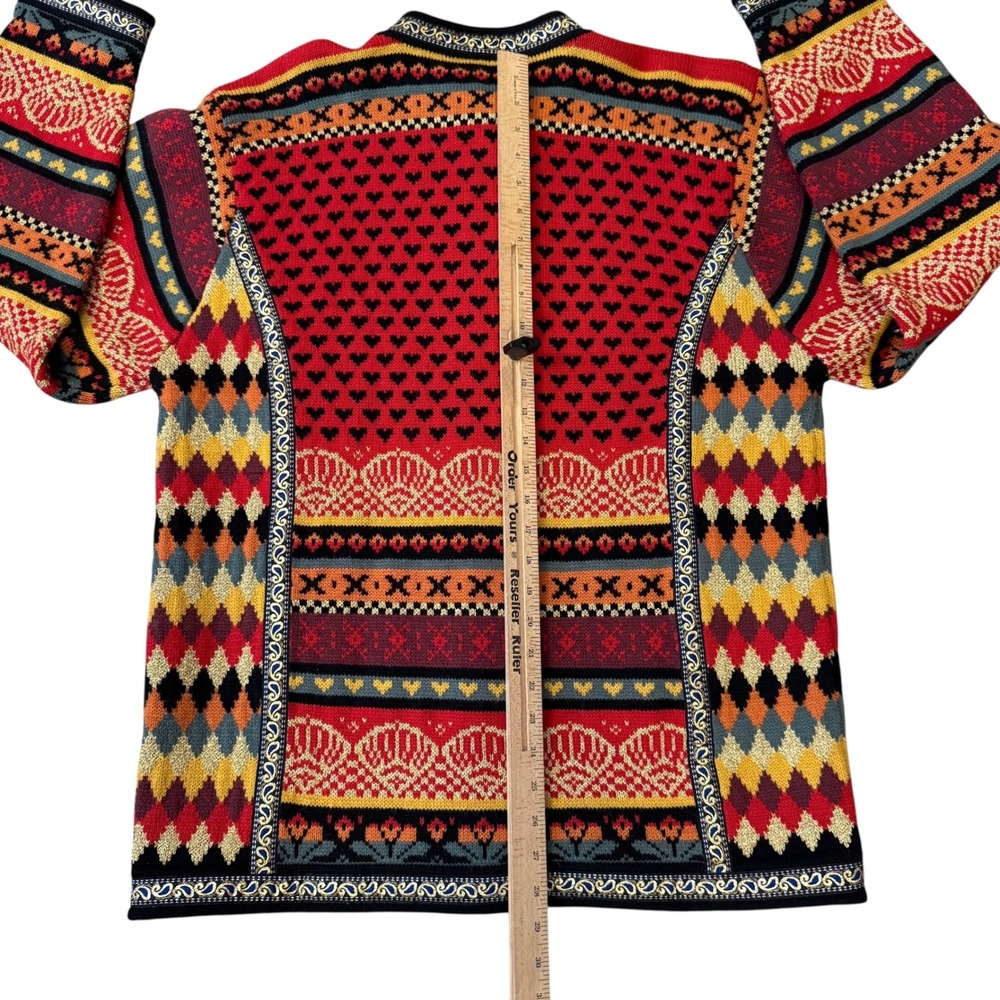 Vrikke Cardigan Sweater Womens XL Red Wool Norwegian Design Heart Knit - Picture 8 of 8